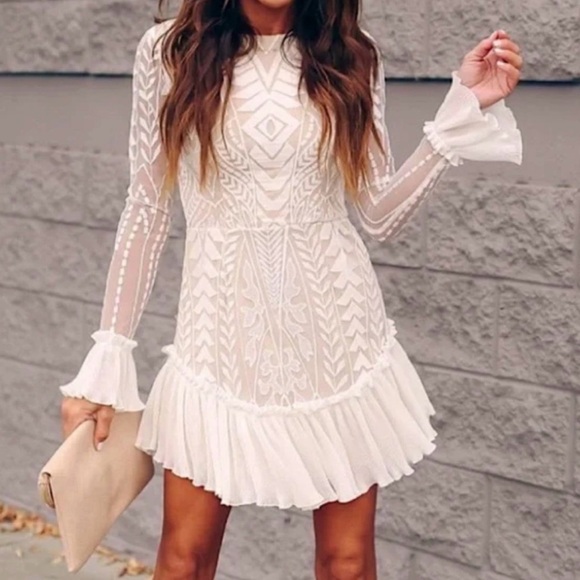 saints + secrets Dresses & Skirts - White Long Sleeve Lace Fit & Flare Dress